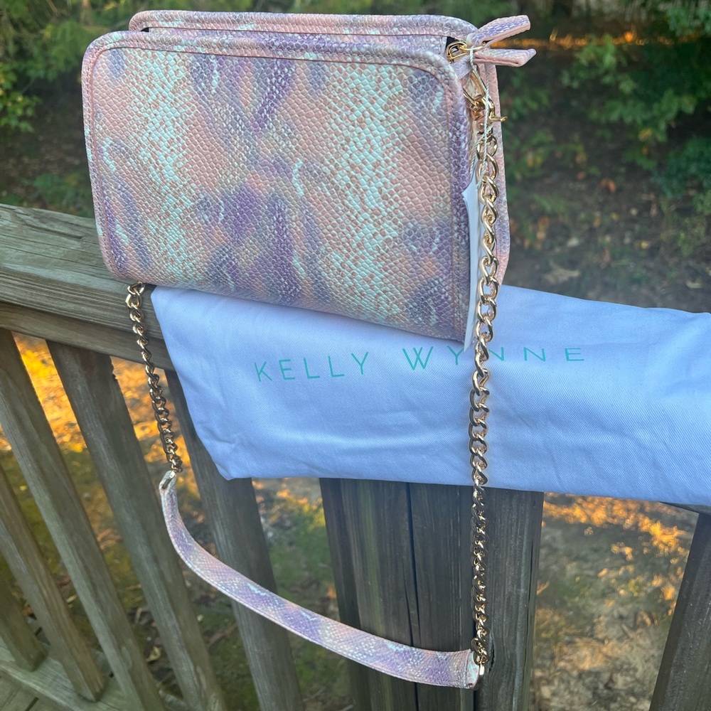 Kelly Wynne pink python leather crossbody bag